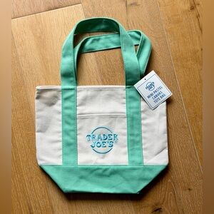 Trader Joe's Limited Edition, Mini Pastel, Mint and Cream, Canvas Tote Bag. NWT